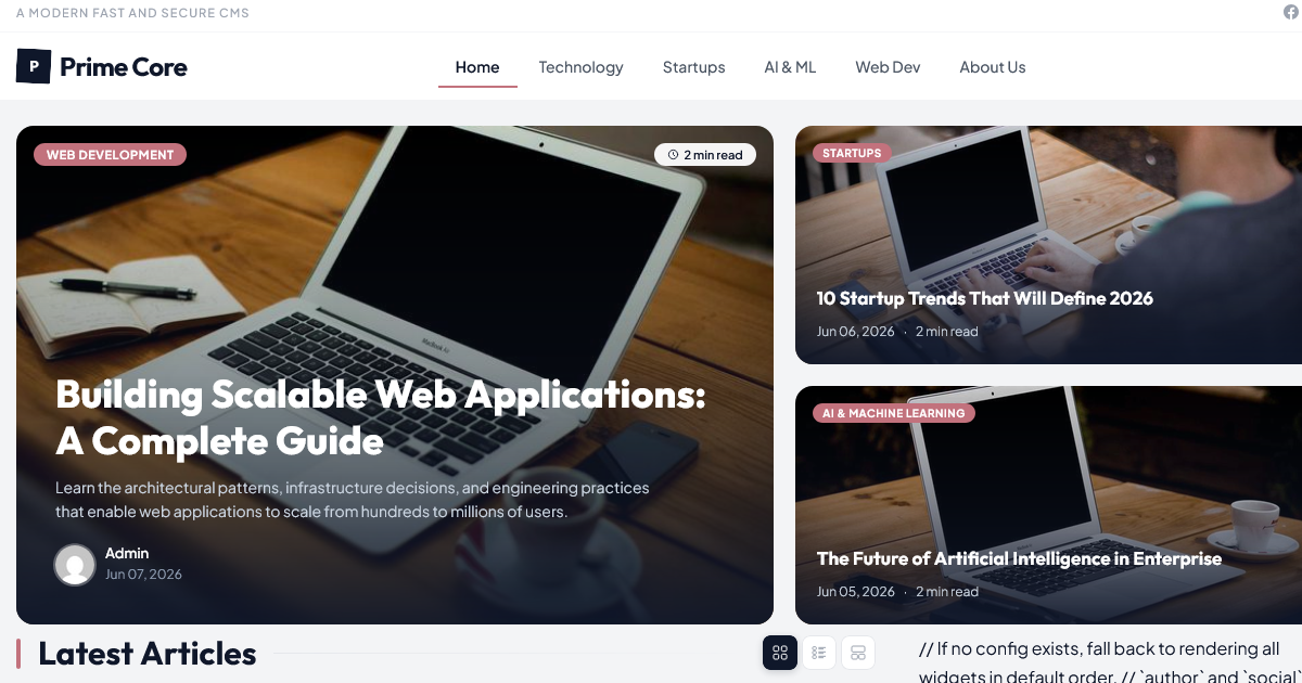 Prime Core CMS — Modern PHP CMS with AI Suite & Headless